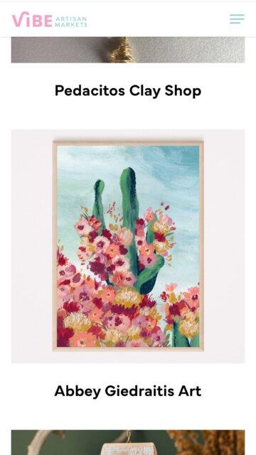 ✳️ 𝗗𝗶𝘀𝗰𝗼𝘃𝗲𝗿 @vibeartisanmarkets 𝗔𝗿𝘁𝗶𝘀𝗮𝗻 𝗖𝗼𝗹𝗹𝗲𝗰𝘁𝗶𝘃𝗲 

Can’t make it to one of our events?
Forgot to make a purchase for someone on your list?

WE’VE GOT YOU! Our online artisan collective is a vibrant hub where you can shop talented artists, makers & creatives outside of our in-person events! 

𝗙𝗶𝗻𝗱 𝗲𝘃𝗲𝗿𝘆𝘁𝗵𝗶𝗻𝗴 𝗳𝗿𝗼𝗺 𝗳𝗶𝗻𝗲 𝗮𝗿𝘁 𝘁𝗼 𝗰𝗲𝗿𝗮𝗺𝗶𝗰𝘀, 𝗯𝗹𝗼𝘄𝗻 𝗴𝗹𝗮𝘀𝘀, 𝗹𝗲𝗮𝘁𝗵𝗲𝗿 𝘄𝗼𝗿𝗸 𝗮𝗻𝗱 𝘀𝗼 𝗺𝘂𝗰𝗵 𝗺𝗼𝗿𝗲!

🛍️ 𝗘𝘅𝗽𝗹𝗼𝗿𝗲 & 𝗦𝗶𝗴𝗻 𝗨𝗽:
Click the link in our bio to shop our collection or sign up to become part of our collective today! (NEW ARTIST PRICING AVAILABLE)