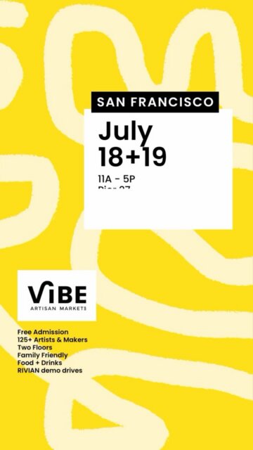 🌀 𝗦𝗮𝗻 𝗙𝗿𝗮𝗻𝗰𝗶𝘀𝗰𝗼 𝗦𝘂𝗺𝗺𝗲𝗿 𝗩𝗶𝗯𝗲 𝗔𝗿𝘁 𝗙𝗮𝗶𝗿 July 18 + 19 at a pier 27!
𝗳𝗿𝗲𝗲 𝗮𝗱𝗺𝗶𝘀𝘀𝗶𝗼𝗻 • 𝗶𝗻𝗱𝗼𝗼𝗿𝘀 • 𝗶𝗰𝗼𝗻𝗶𝗰 𝗯𝗮𝘆 𝘃𝗶𝗲𝘄𝘀
•𝟭𝟮𝟬+ artists, creatives & makers each day
•𝗗𝗝 @andresmnunez spinning vinyl
•𝗖𝗼𝗰𝗸𝘁𝗮𝗶𝗹 bars by @uncletimscocktails
•𝗖𝗵𝗲𝗳 food zone featuring @lacocinasf & @koreanpapiskitchen
•𝗖𝗼𝗳𝗳𝗲𝗲 bar @royalsmocha
•𝗜𝗺𝗺𝗲𝗿𝘀𝗶𝘃𝗲 art gallery
🛍️ 𝗦𝘄𝗮𝗴 𝗕𝗮𝗴𝘀 to the first 25 people through the door each day!
🚙 @rivianofficial Demo Drives!
𝗦𝗮𝗻 𝗙𝗿𝗮𝗻𝗰𝗶𝘀𝗰𝗼 𝗦𝘂𝗺𝗺𝗲𝗿 𝗩𝗶𝗯𝗲 𝗔𝗿𝘁 𝗙𝗮𝗶𝗿
🌀Pier 27 (2 floors of art)
🌀July 18 + 19 | 11a-5p
27 The Embarcadero | San Francisco, CA